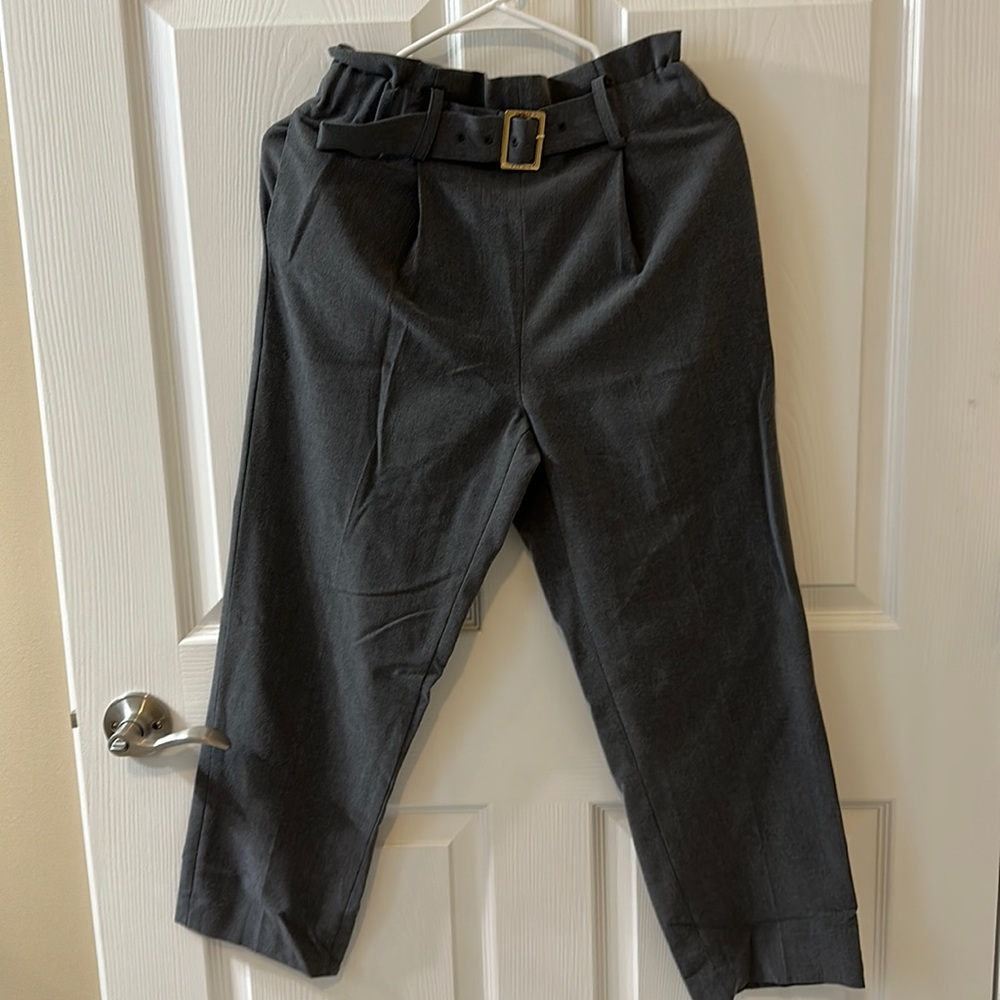 EUC DKNY tailored ruched paperbag high rise elastic waist pants with belt - Picture 7 of 13